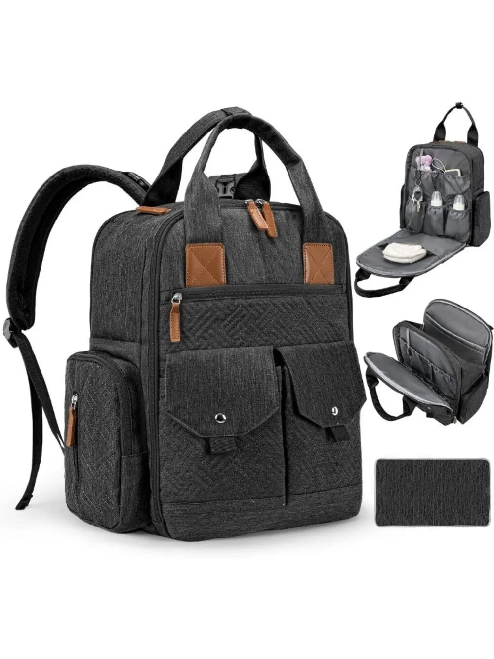 Stylish Large Diaper Bag Backpack with Changing Pad, Waterproof, 4 Insulated